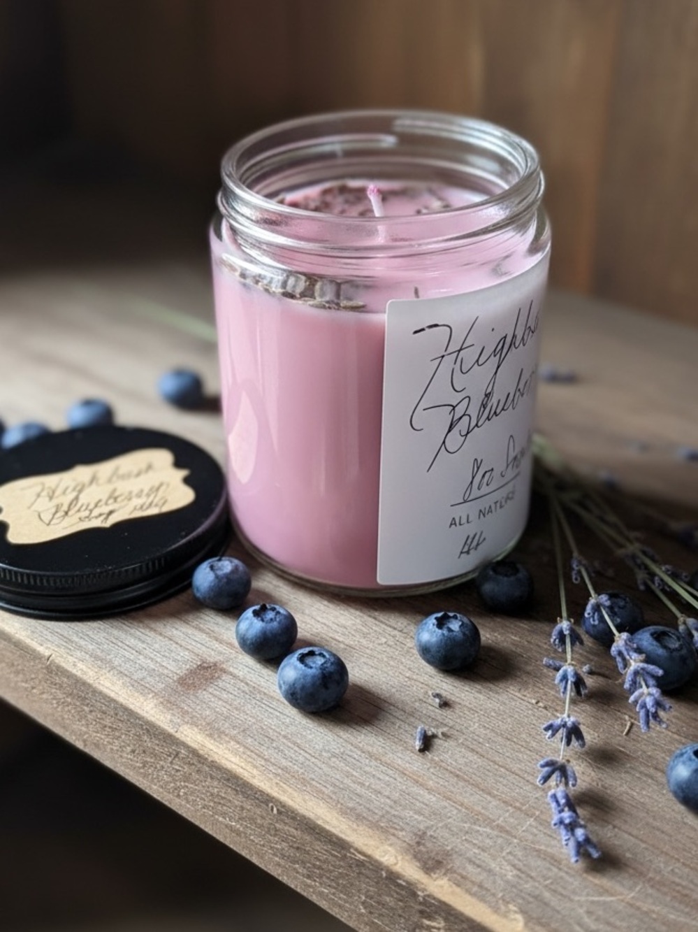 Candle- Handcrafted, HandPoured Highbush Blueberry 8 oz soy candle-
NWT